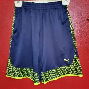 PUMA Sport Lifestyle Boys Medium Lime Yellow and Dark Navy Blue Shorts